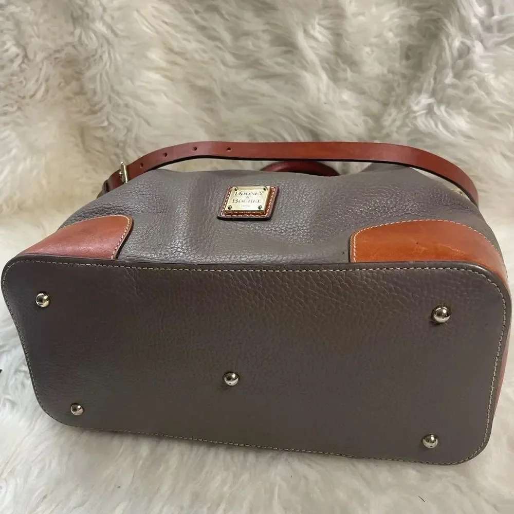 Dooney & Bourke Brenna Gray pebble Leather satchel tanTrim & Strap bonus pouch.